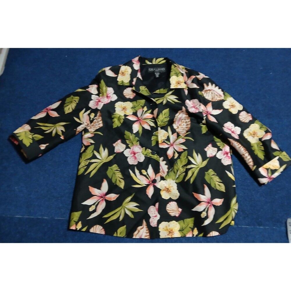 SILKLAND woman Black Tropical Blazer/Jacket 100% SILK GORGEOUS  1X
